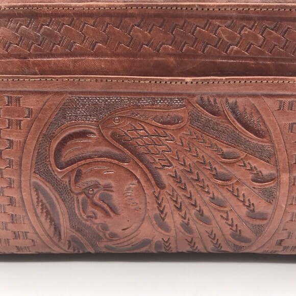 Vintage 60s Artisan Hand Tooled Carved Leather Rose & Indian Shoulder Bag Mexico - Picture 2 of 10